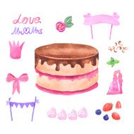 Hand painted watercolor cake Vector illustration N2