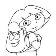 black and white sketch of a dora with a backpack