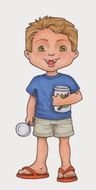 drawing of a boy with toys in his hands