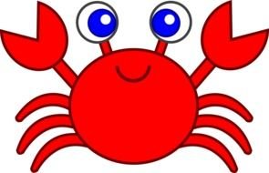 drawing of a red crab with blue eyes on a white background