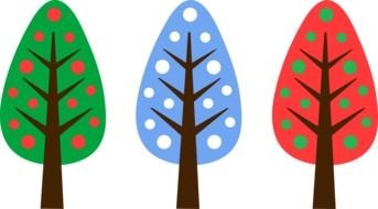 painted three multi-colored trees