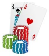playing chips and cards on a white background