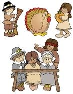 Thanksgiving, set of vintage drawing