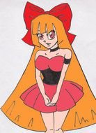 painted anime girl in a pink dress with a red bow