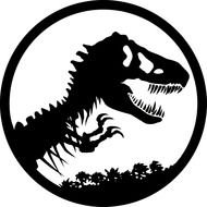black silhouette of a dinosaur in a circle