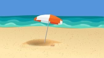 painted striped beach umbrella in the sand
