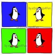 Penguins On Red Yellow Green And Blue Handmade Digital