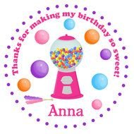 Bubble Gum Machine Birthday Sticker Gumball