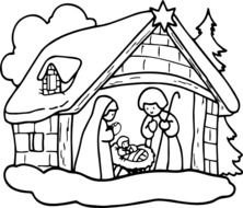 Manger Scene Black And White Christmas Nativity