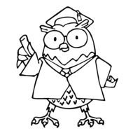 cartoon wise owl, Black And White