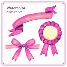 Watercolor pink ribbons set in vintage style