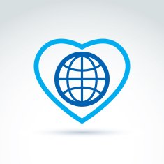 Simple planet icon placed on heart vector globe symbol