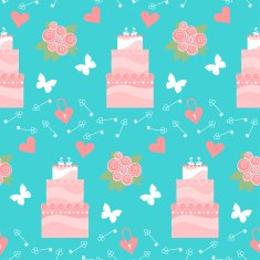 wedding seamless romantic decorative pattern background with pink cartoon cake N2