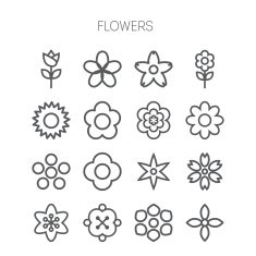 Simple monochromatic flower icon set N2