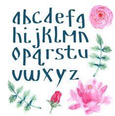 Watercolor alphabet with flowers N2
