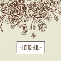 Beautiful Monochrome Victorian Roses in Vintage Style for Invitation Card N2
