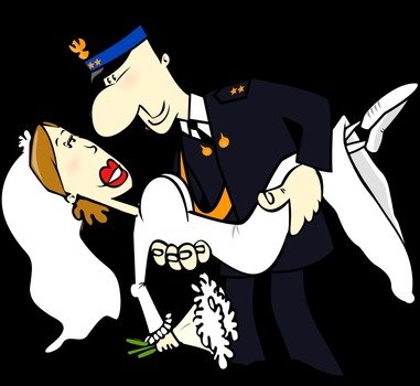 Cartoon Guy In Some Uniform Carrying bride in white gown
