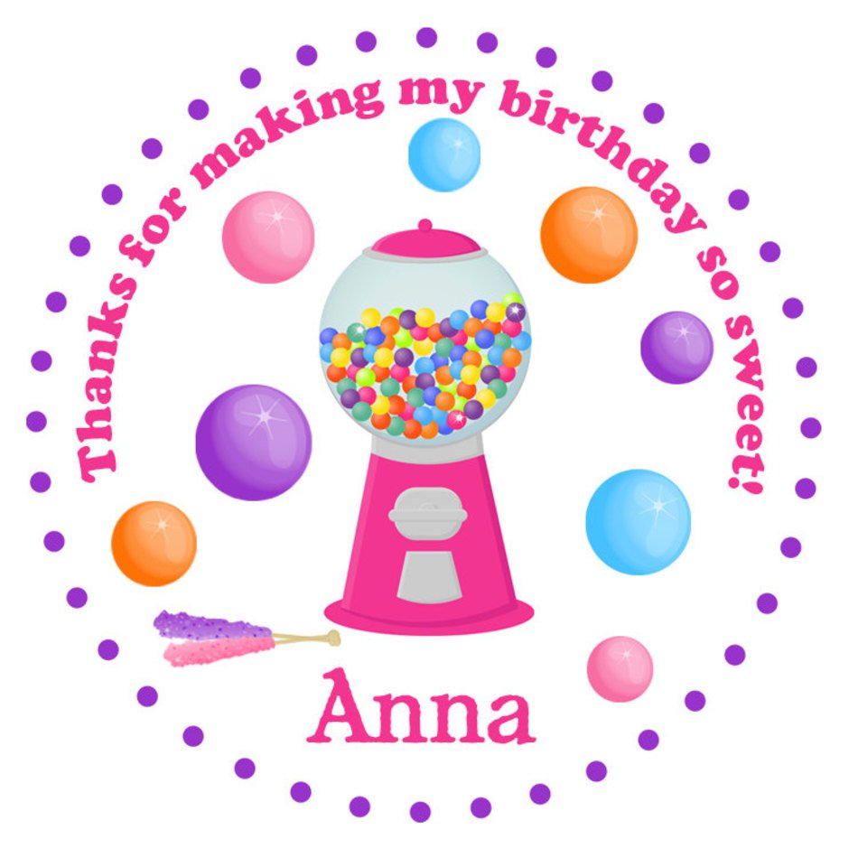 Bubble Gum Machine Birthday Sticker Gumball