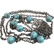 56 Inch Sterling Guard Chain Muff With Art Glass Beads From