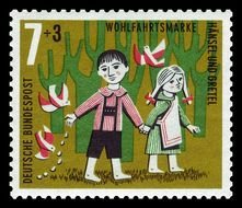 Art Stamp German Brothers Grimm H&228nsel Und Gretel Leaving