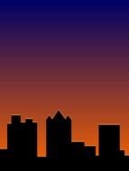 dark silhouettes of Buildings at sunset sky, drawing