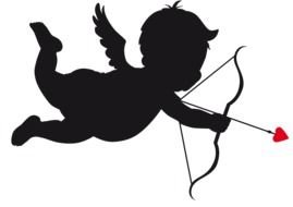 silhouette of an angel with a bow and arrow on a black background