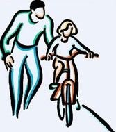 drawing of a father near his daughter on a bicycle