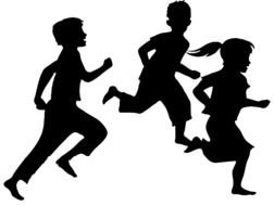 silhouettes of running children