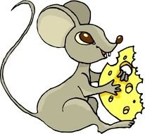cartoon gray mouse with cheese