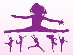 Purple silhouettes of the dancing women clipart