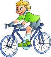 happy Boy in helmet Riding Bike, drawing