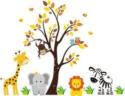 Tree Wall Decal With Jungle Animals Nursery Children W