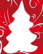 white christmas tree on red background