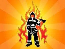 Firefighter in front of Flame, drawing