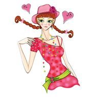 beautiful Cartoon Girl in pink dress