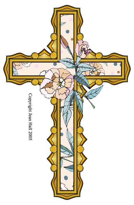 painted golden cross with flowers