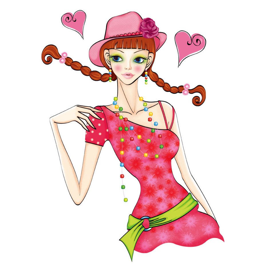 beautiful Cartoon Girl in pink dress