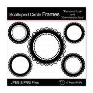 Set Of 5 Scalloped Circle Frames Digital Clip By Peachpopsclipart