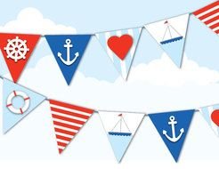 maritime flags against the sky with clouds