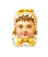 Vintage Victorian Scrap Of Baby Girl Wearing Yellow Bonnet