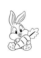 black and white drawing of a cartoon bunny with a carrot