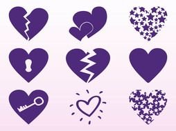 Purple Hearts set drawing