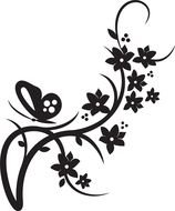 black floral pattern with butterfly