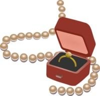 clipart of painted box with a ring and a pearl necklace