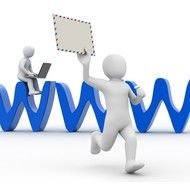 e-mail, abstract persons with laptop and letter, render