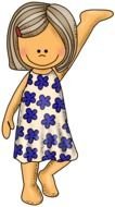 painted girl in a dress with blue flowers