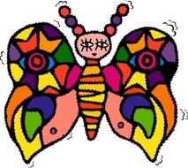 colorful cartoon butterfly with human face