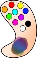 multi-colored palette of paints of the artist