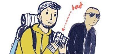 tourists with a photo camera as a graphic image
