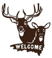 Buck And Doe Welcome Sign Metal Wall Art Brown